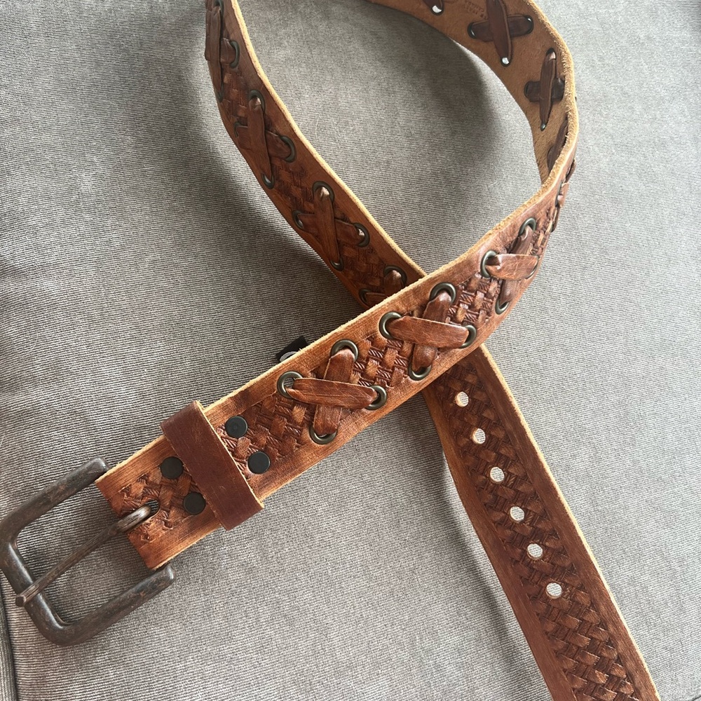 Artisanal Brown Leather Belt with Brass Buckle